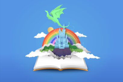 Livre ouvert avec objets imaginaires - Agrandir l'image, fenêtre modale